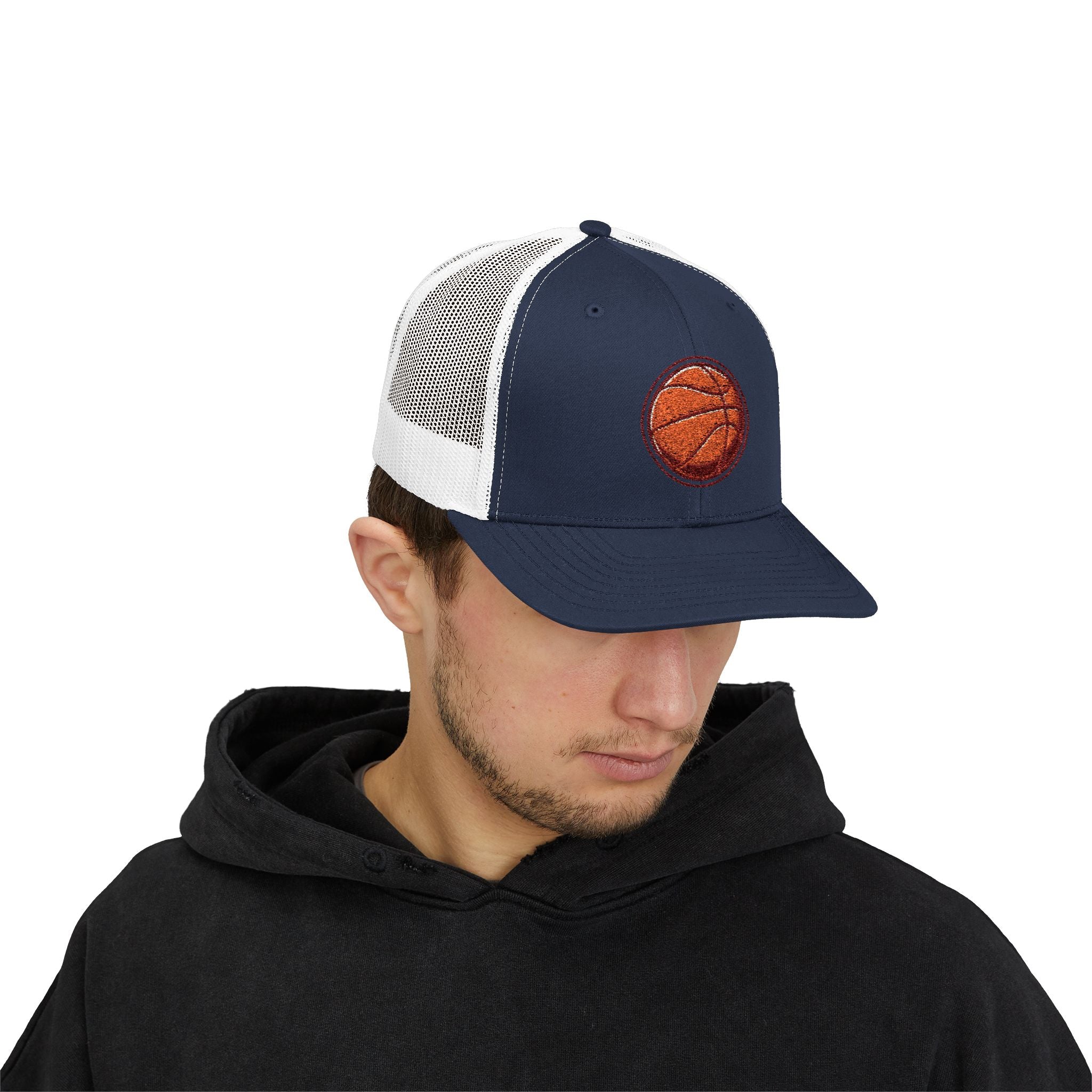 Basketball Trucker Cap – Embroidered Orange Basketball Snapback